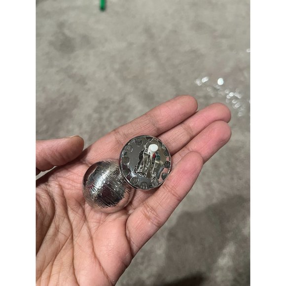 Big Silver stud earrings clip ons dome statement bold large round chunky shiny - Picture 7 of 8